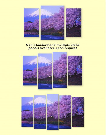 3 Panels Japanese Mount Fuji Cherry Blossom Canvas Wall Art - image 2