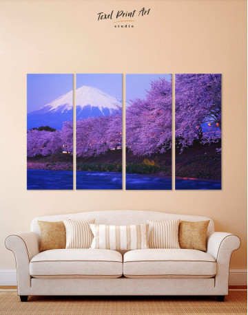 4 Pieces Japanese Mount Fuji Cherry Blossom Canvas Wall Art