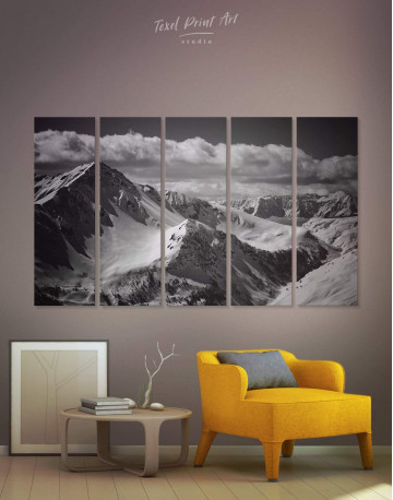 5 Pieces Black and White Mountains Canvas Wall Art