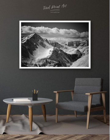 Framed Black and White Mountains Canvas Wall Art - image 1