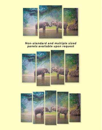 5 Panels African Elephants in Water Canvas Wall Art - image 3