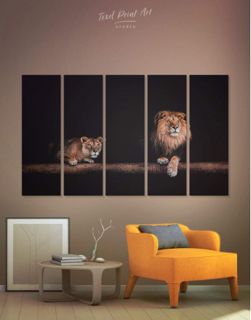 5 Panels Lions Family Canvas Wall Art