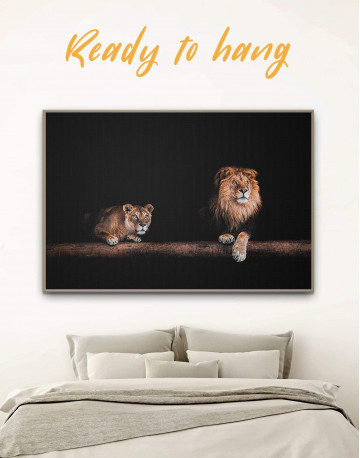 Framed Lions Family Canvas Wall Art