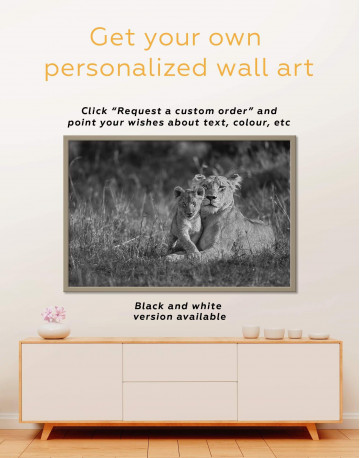 Framed Lioness and Baby Lion Canvas Wall Art - image 5