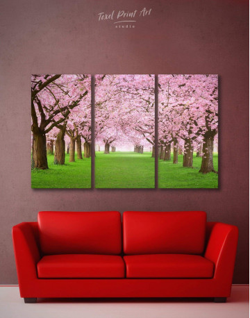 3 Panels Cherry Blossom Forest Canvas Wall Art