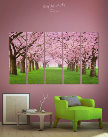 5 Pieces Cherry Blossom Forest Canvas Wall Art