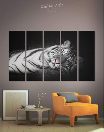 5 Panels Black and White Wild Tiger Canvas Wall Art