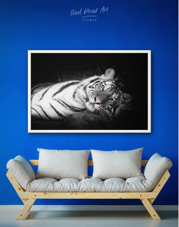 Framed Black and White Wild Tiger Canvas Wall Art - image 1
