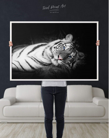 Framed Black and White Wild Tiger Canvas Wall Art - image 2