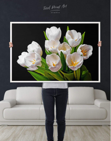 Framed White Tulips Canvas Wall Art - image 2