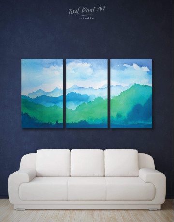 3 Panels Watercolor Abstract Mountains Canvas Wall Art