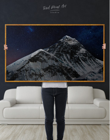 Framed Rocky Mountain Landscape at Night Canvas Wall Art - image 3
