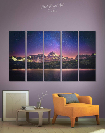 5 Panels Night Sky View Canvas Wall Art