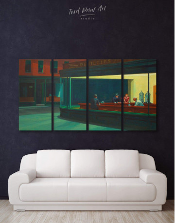 4 Panels Edward Hopper Nighthawks Canvas Wall Art