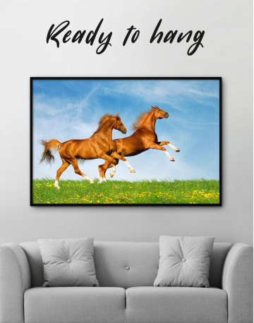Framed Brown Running Horses on Field Canvas Wall Art - image 3