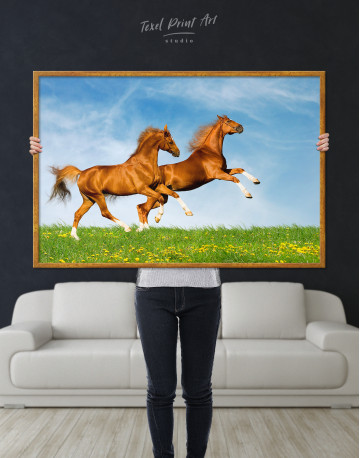 Framed Brown Running Horses on Field Canvas Wall Art - image 4