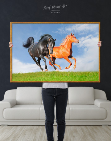 Framed Horses on Field Skyscape Canvas Wall Art - image 4