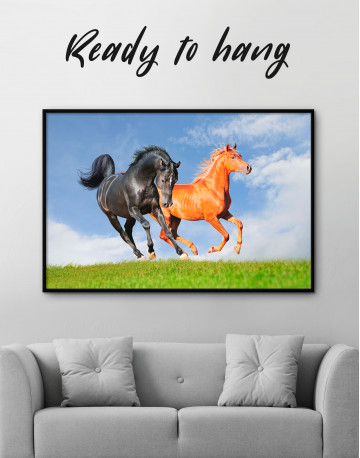 Framed Horses on Field Skyscape Canvas Wall Art - image 3