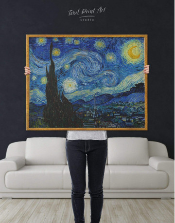 Framed Starry Night Van Gogh Canvas Wall Art - image 3