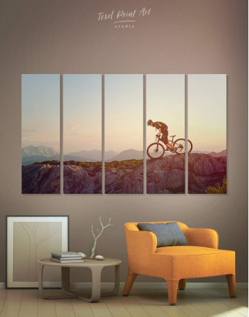 5 Panels Mountain Cyclist Canvas Wall Art