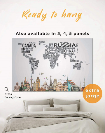 Text Abstract World Map Canvas Wall Art