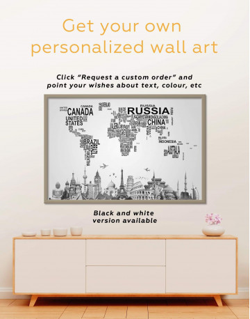 Framed Text Abstract World Map Canvas Wall Art - image 4