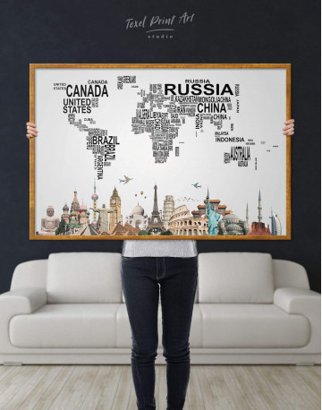 Framed Text Abstract World Map Canvas Wall Art - image 5