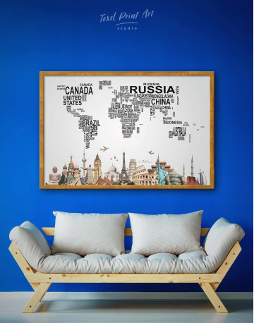 Framed Text Abstract World Map Canvas Wall Art - image 1