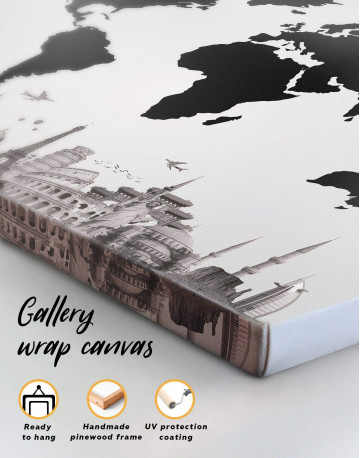 Black World Map with Monuments Canvas Wall Art - image 2