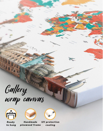Abstract World Map with Monuments Canvas Wall Art - image 1