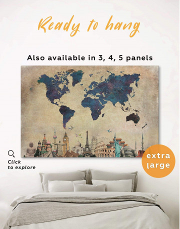 Abstract World Map With Attractions Canvas Wall Art