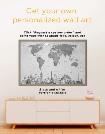 Framed Modern World Map with Landmarks Canvas Wall Art - image 5