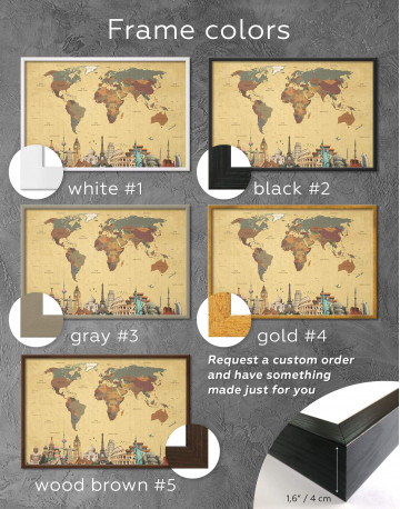 Framed Modern World Map with Landmarks Canvas Wall Art - image 3
