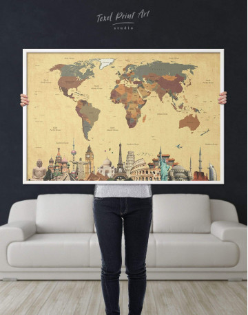 Framed Modern World Map with Landmarks Canvas Wall Art - image 2