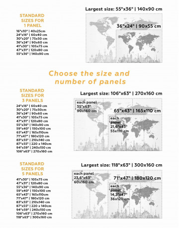 5 Panels Modern Black and White World Map Canvas Wall Art - image 2