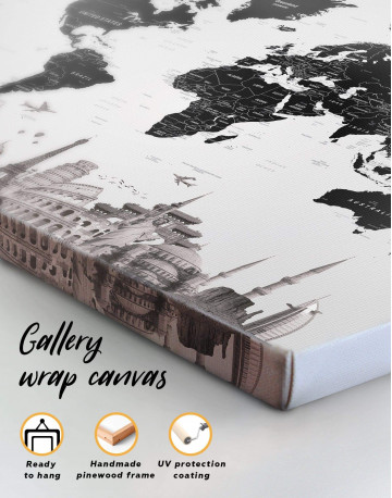 5 Panels Modern Black and White World Map Canvas Wall Art - image 1