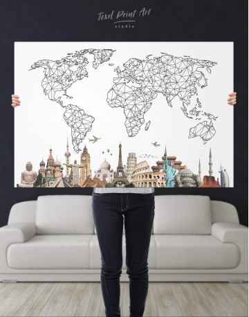 Geometric World Map with Landmarks Canvas Wall Art - image 6