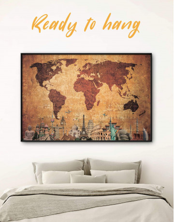 Framed Ancient Style World Map Canvas Wall Art