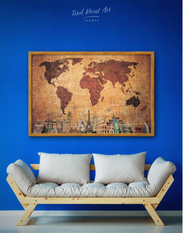Framed Ancient Style World Map Canvas Wall Art - image 1