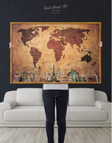 Framed Ancient Style World Map Canvas Wall Art - image 2