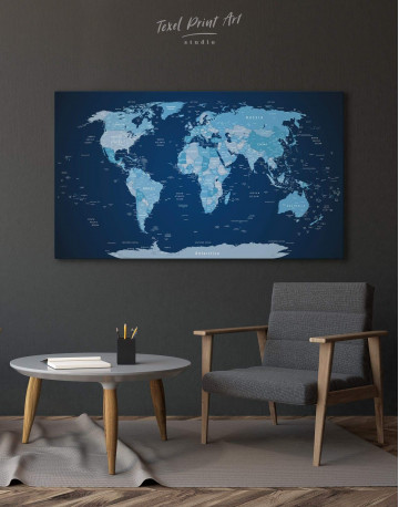 Deep Blue Push Pin World Map Canvas Wall Art - image 1