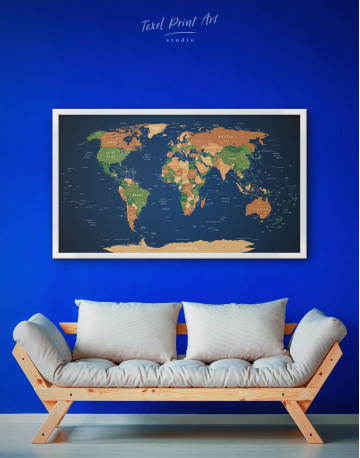 Framed Blue Travel World Map Canvas Wall Art - image 1