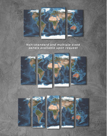 3 Panels Physical Map of the World Canvas Wall Art - image 3