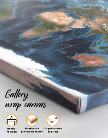 5 Panels Physical Map of the World Canvas Wall Art - image 1