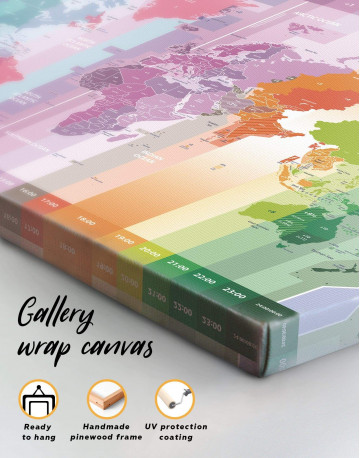 4 Pieces Multicolor World Time Zone Map Canvas Wall Art - image 1