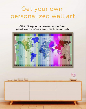 Framed Multicolor World Time Zone Map Canvas Wall Art - image 5