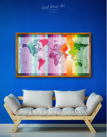 Framed Multicolor World Time Zone Map Canvas Wall Art - image 1
