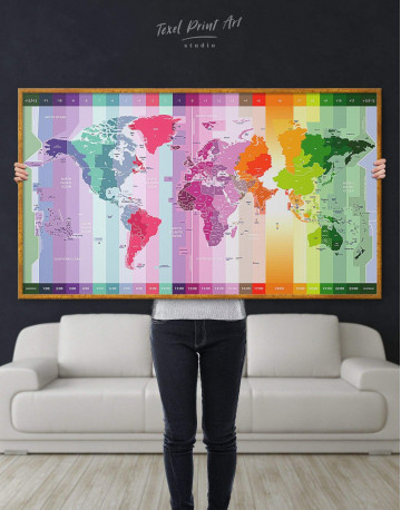 Framed Multicolor World Time Zone Map Canvas Wall Art - image 2
