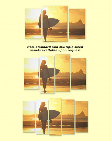 Surfer Girl Sunset Silhouette Canvas Wall Art - image 1