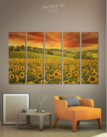 5 Panels Beautiful Sunflower Field Canvas Wall Art